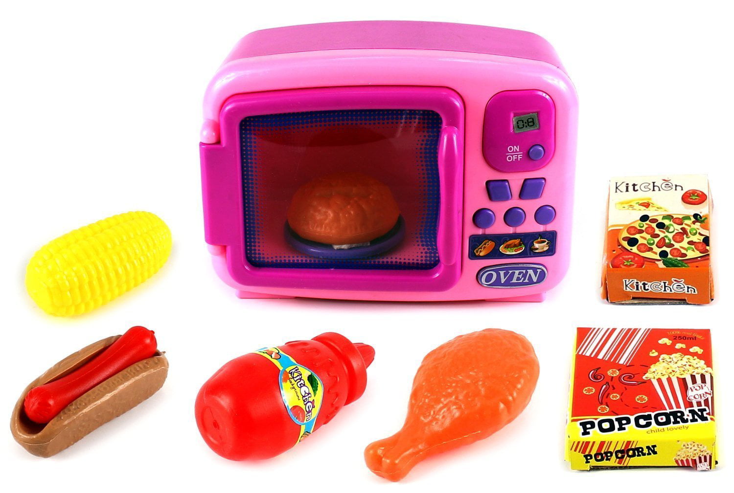 Kids Pretend Play Set Kitchen Set Red Battery Operated Microwave Oven Set 