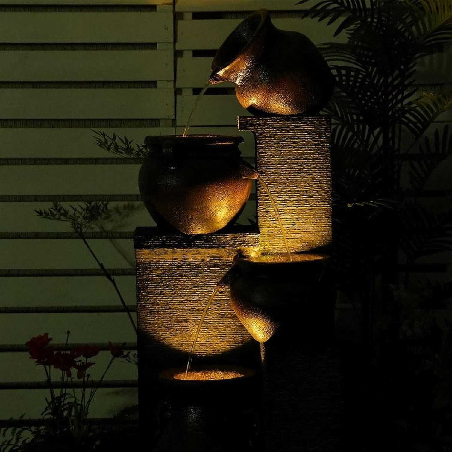 Fountain 4 Tiered Floor Standing Outdoor Water Fountains and Waterfalls for Garden