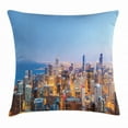 thumbnail image 1 of Chicago Skyline Throw Pillow Cushion Cover, Aerial View of Town with Michigan Lake Vibrant City Panorama Evening Time, Decorative Square Accent Pillow Case, 16 X 16 Inches, Multicolor, by Ambesonne, 1 of 2