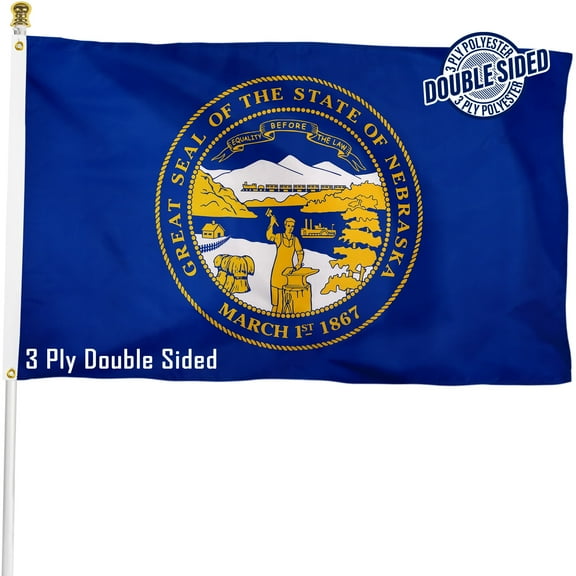 Nebraska State Flag Double Sided 3x5 ft, Heavy Duty 3 Ply Durable Polyester, NE Flag with Vibrant Print/4 Rows Hemming/Brass Grommets