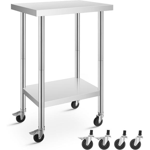 Stainless Steel Table for Prep and Work 24 x 18 Inches, NSF Metal Commercial Worktables, W/4 Caster Wheels for Restaurant, Home, Outdoor, Garden, Warehouse and Hotel
