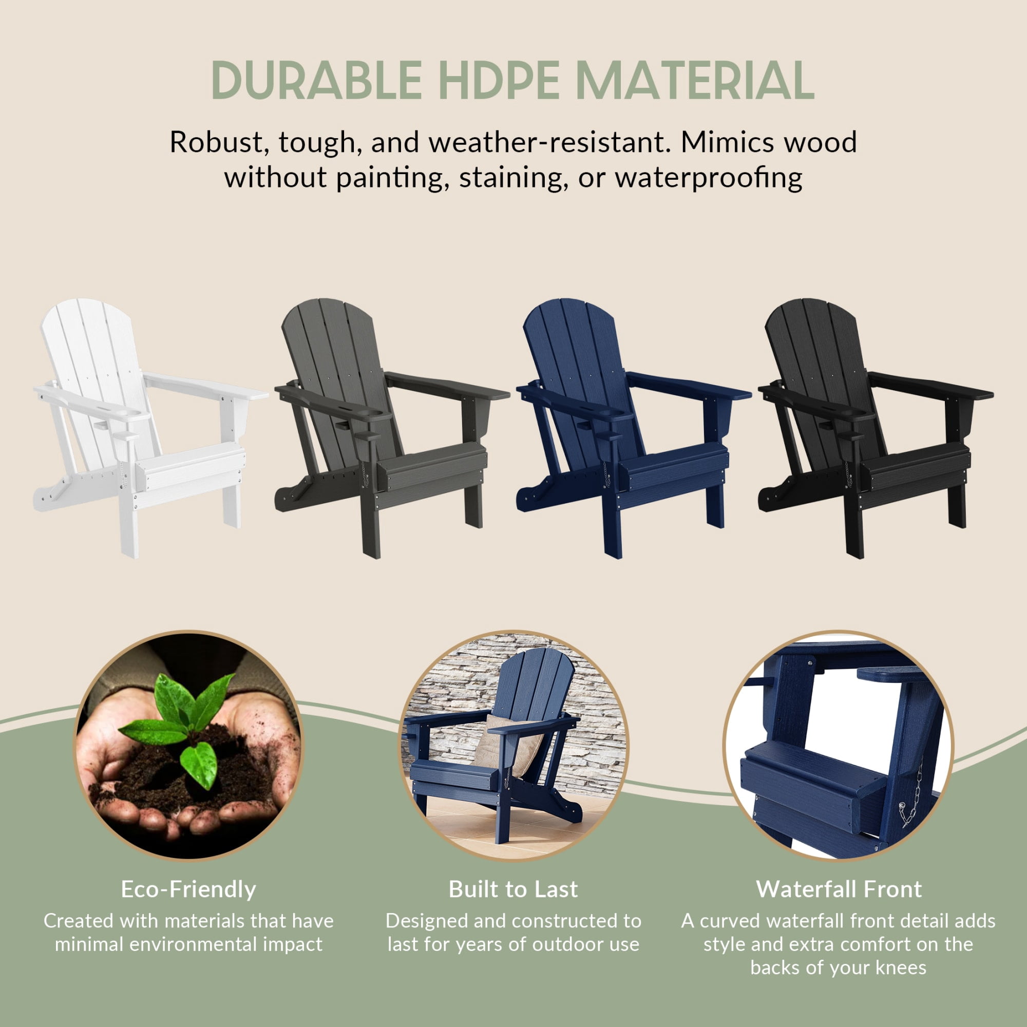 WestinTrends Nantucket Outdoor Patio HDPE Resin Adirondack Chair With Cup Holder and Phone Holder, Navy Blue