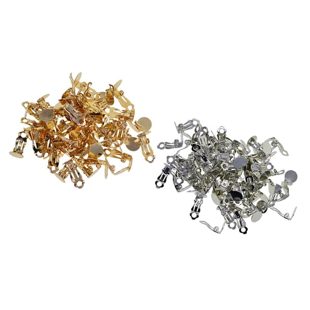 200 piezas de bandeja forma forma forma plana para pendientes, componentes de gancho con color dorado / plateado para pendientes, joyería, manualidades DI perfecl Clip en los hallazgos del pendiente