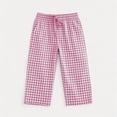 thumbnail image 4 of Generic Girls' Gingham Capris Linen Pant Wide Leg High Waist Drawstring Elastic Waist Casual Plaid Trousers Cute Checkered Sweatpant, 4 of 8