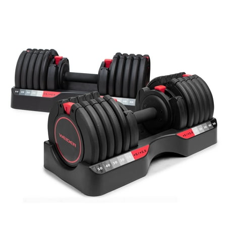 Weider 55 Lb. Select-a-Weight Adjustable Dumbbell Set with Cast Iron Weight Plates