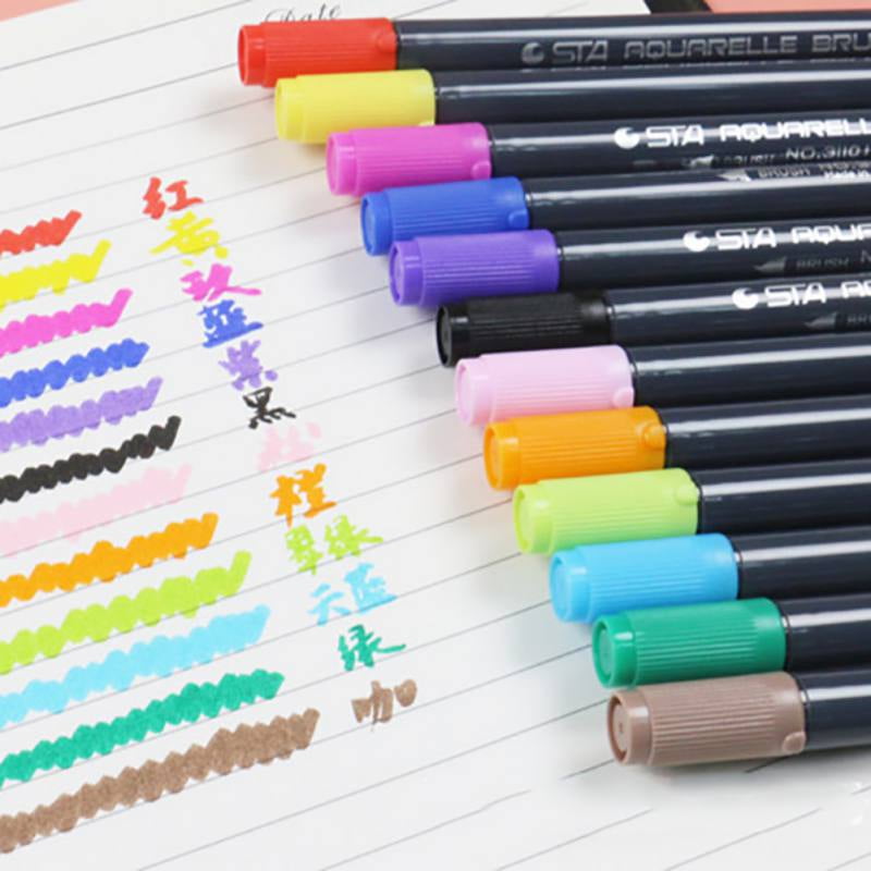 Dual Tip Watercolor Brush Markers Sta NonToxic Water Based Lettering Marker Calligraphy Pens