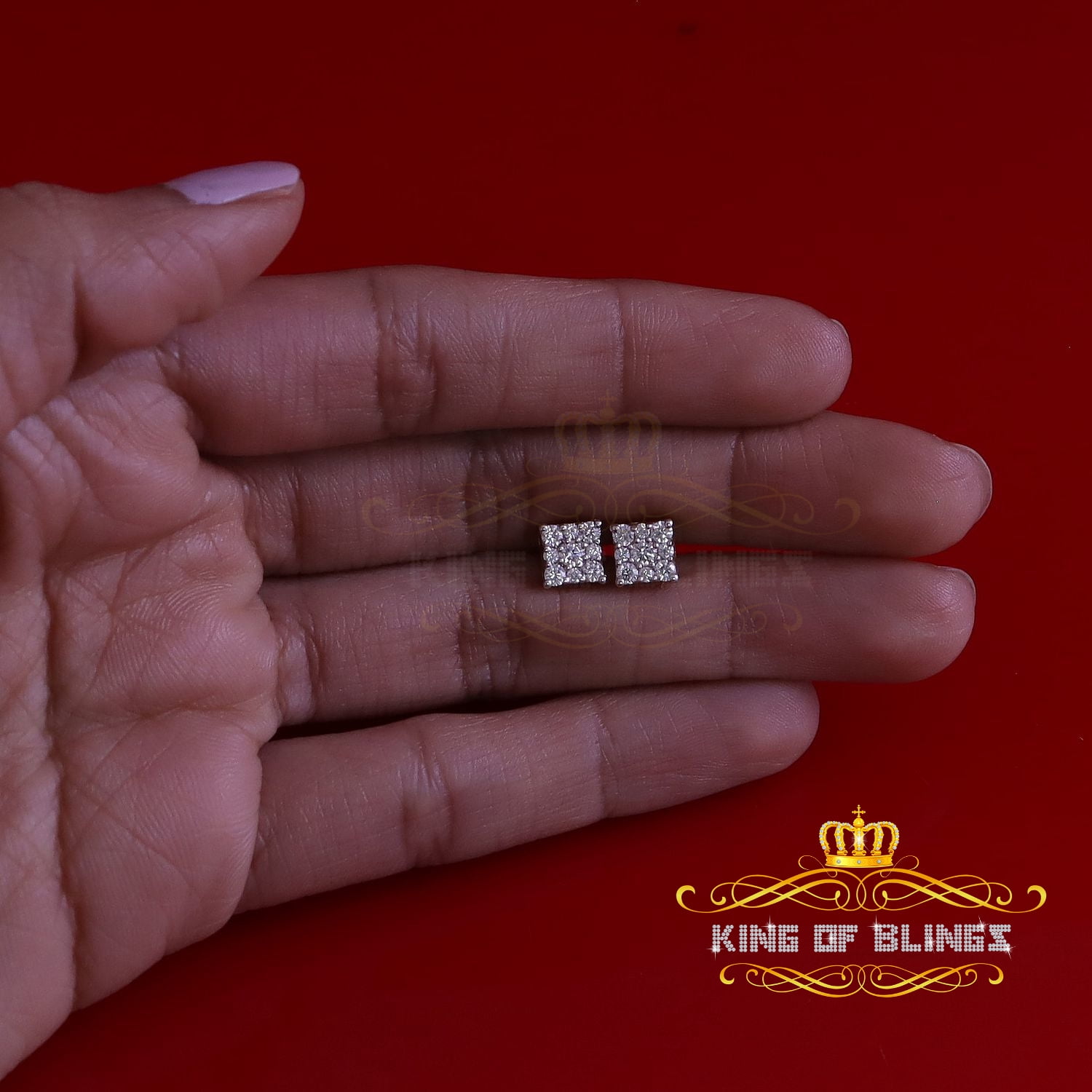 King of Bling's 1.00ct Square Earrings For Mens & Womens Moissanite 925 Sterling Silver Yellow