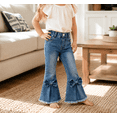 thumbnail image 3 of KIDSCOOL SPACE Little Girls Frayed Hem Jeans, 2-7T Toddler Fashion Bow-Knot Decorated Flare Denim Pants, Light Blue,18-24 Months, 3 of 6