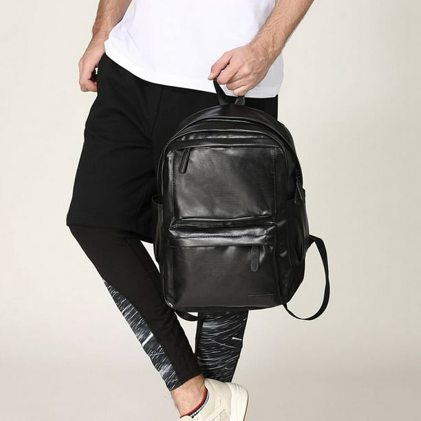 Mochila de piel sintetica para hombre mochila informal grande a la moda de color solido mochila para ordenador portatil Walmart en linea