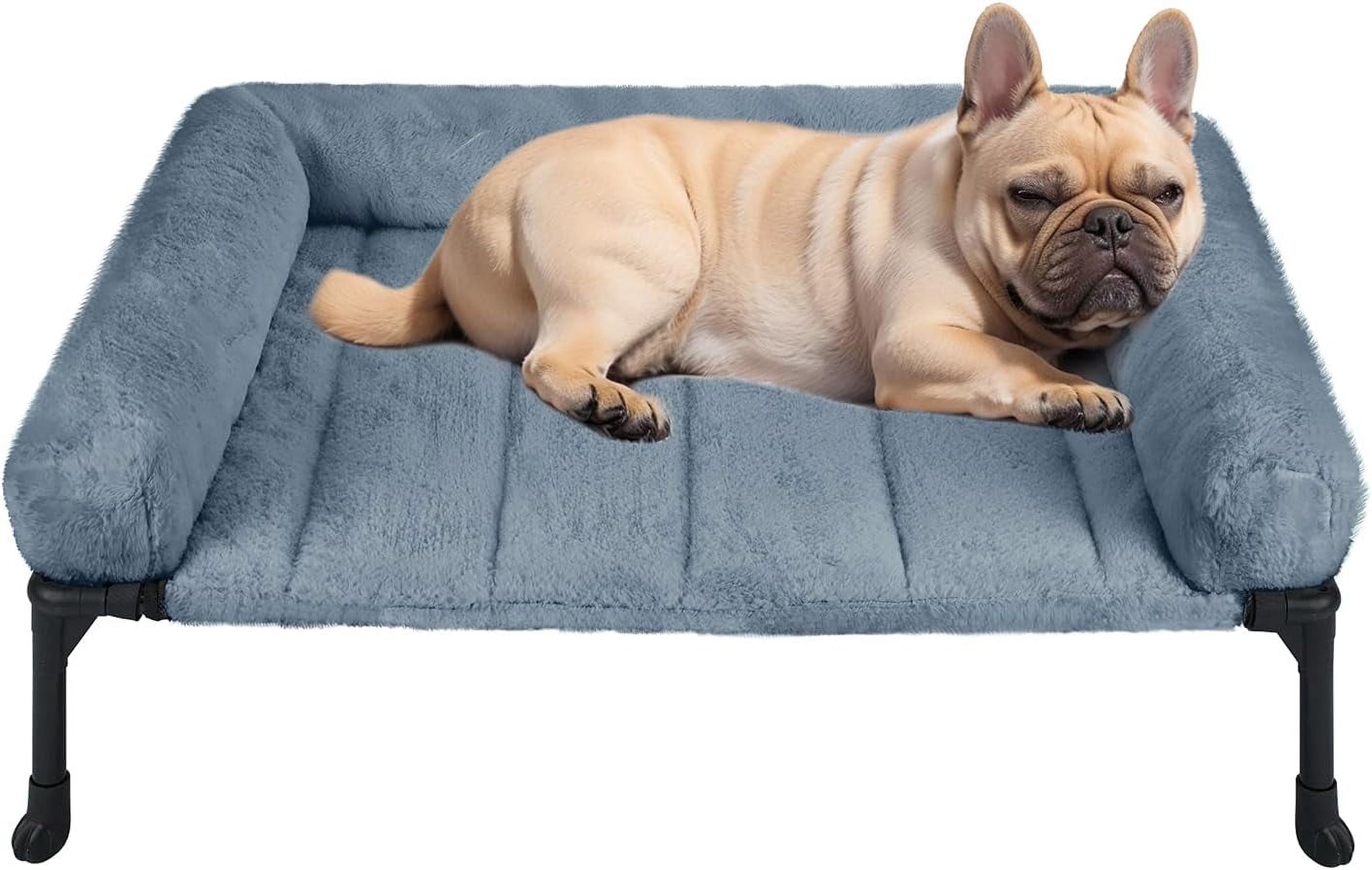 Orthopedic Elevated Dog Bed with Fluffy Plush Bolster Cushion, Indoor Raised Dog Beds for Large Dogs, Soft Pet Sofa Cot with Removable Washable Mat, No-Slip Feet, 49 x 33 inches, Cream White