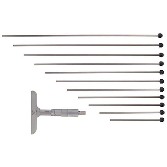 Mitutoyo Depth Micrometer,0 to 12,4" Base,12 Rods 129-150
