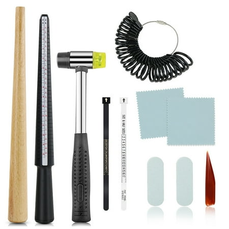 

11Pcs Ring Mandrel Sizer Stick Finger Guage Hammer Jewelry Measuring Tools Kit Equipment