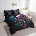 thumbnail image 2 of Castle Fairy Neon Gothic Skull Couple 7-Piece Twin Bedding,Halloween Butterfly Rose Bedding Comforter Set,Cyan Magenta,Black Reversible, 2 of 7