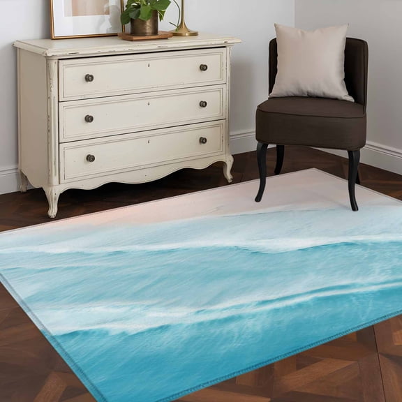 Rectangle Rug 3x5Ft Summer Beach Blue Wave Water Ripple Soft Indoor Throw Rugs Carpets for Living Dining Bedroom Kids Room Non-Slip Playroom Crawl Rug Floor Mats Seaside Coastal Nautical