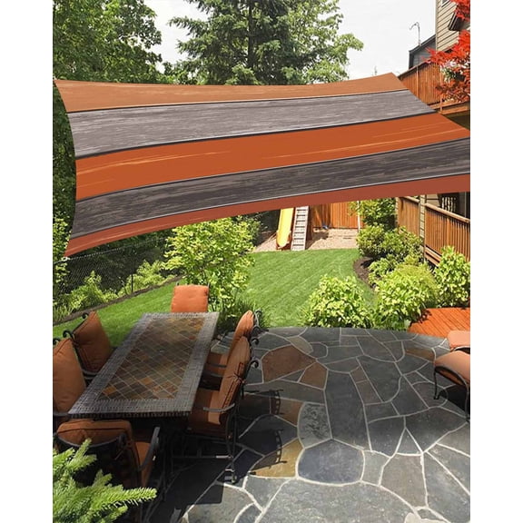 Sun Shade Sail 8x10Ft Rustic Farm Wood Orange Grey Brown Uv Block Sunshade Canopy Outdoor Shade Cover Rectangle Shade Cloth For Patio Garden Yard Deck Pergola