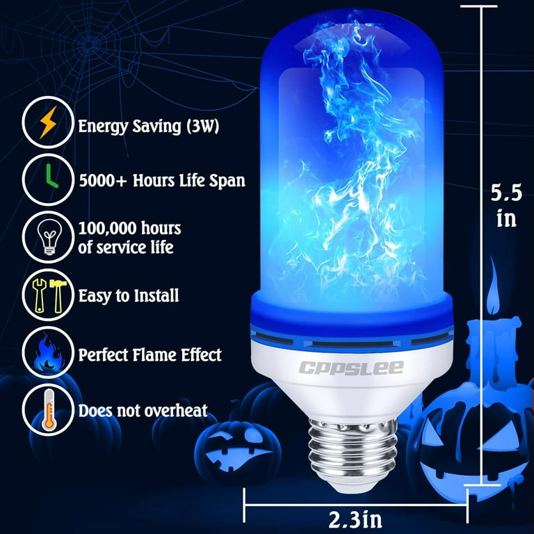 CPPSLEE LED Flame Light Bulbs 4 Modes Fire Light Bulbs E26 Base Flame Bulb Halloween Decorations Outdoor Indoor Home Halloween Lights Bulbs Blue 2 Pack Walmart