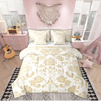 Manfei Western Damask Print Twin Bedding Sets 7-Piece for Adult, Vintage Flower Floral Bedding Comforter Set, Bohemian Mandala Reversible Sheet Sets, Lightweight Room Decor