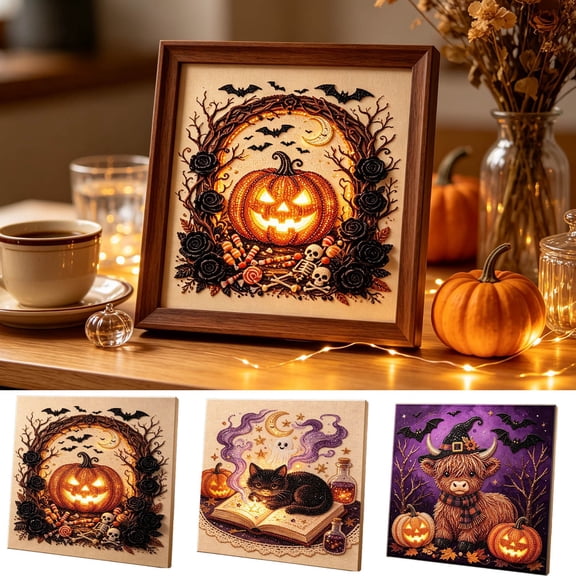 Halloween Diamond Art Painting Decor for Adults Pearl Crystal Kit, Color Beaded Canvas Art for Adults Kids Handmade Wall Ornament Home Decor Gift by OVFUIZ