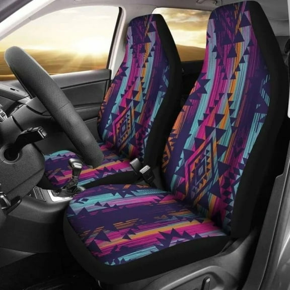 Colorful Boho Aztec Streaks Car Seat Covers Pack of 2 Universal Front Seat Protective Cover