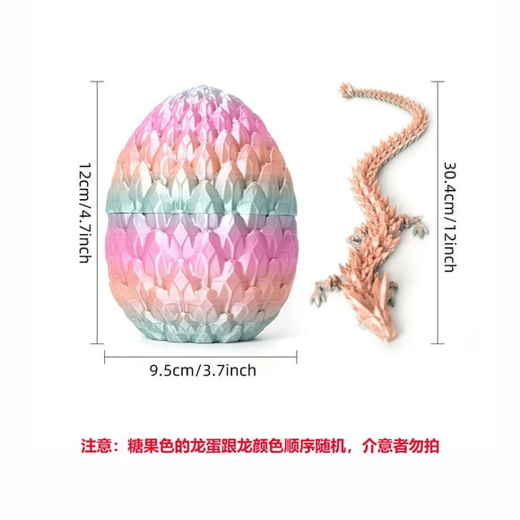 Dragon Egg - 12 inch Dragon in Gemstone Egg, 3D Printed Flexible Dragon Fidget Toy, Dragon Collection, Figure Decor (Rainbow)