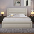 thumbnail image 1 of Yaheetech Queen Upholstered Bed Frame with Headboard, Storage Drawers & Charging Outlets, Beige, 1 of 7