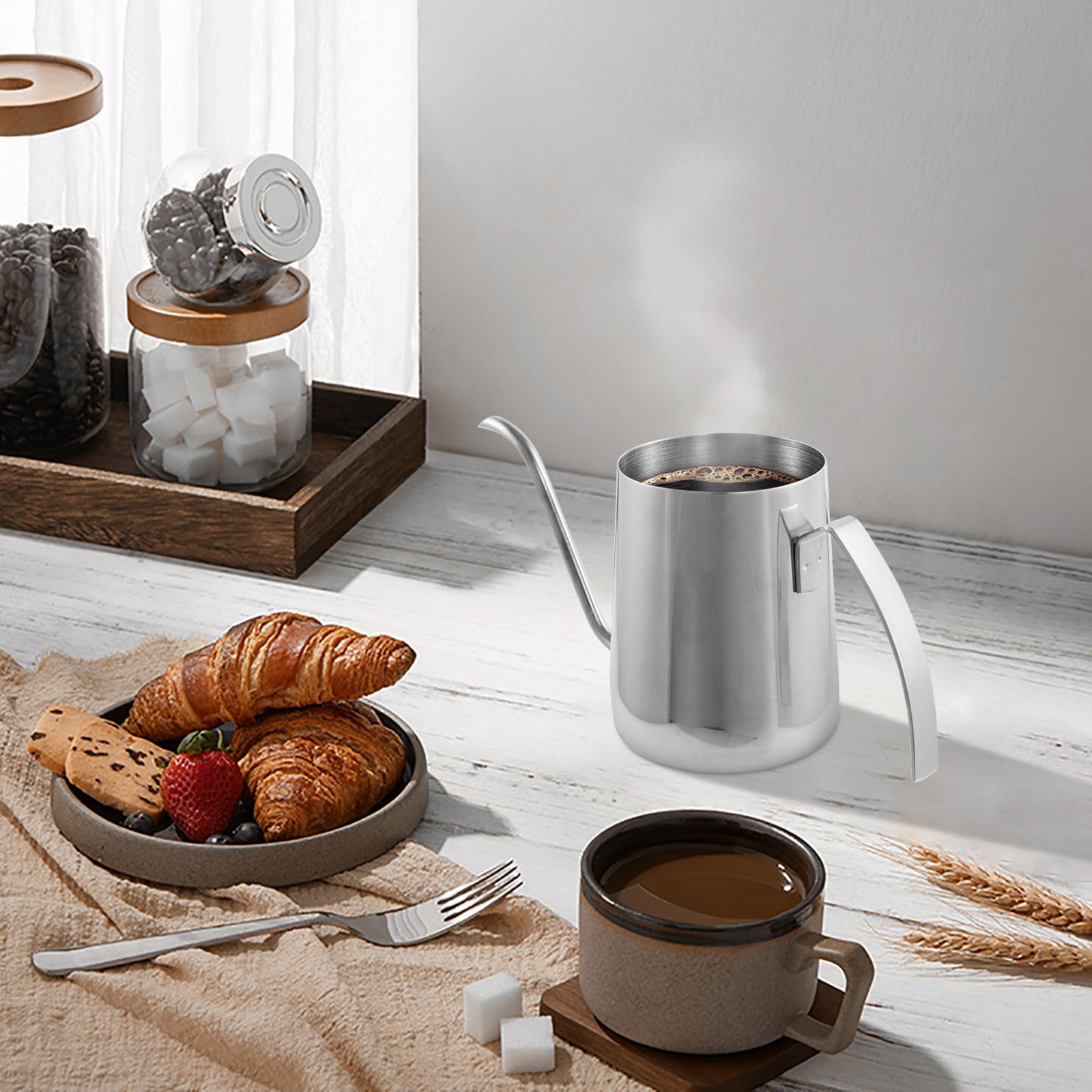 Steel Drip Coffee Maker Long Mouth Kitchen Jug Tea Pot Tea Kettle Coffee Cup
