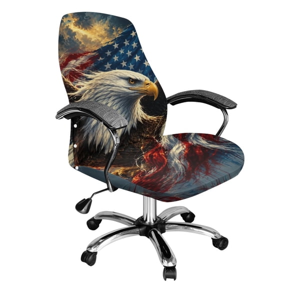 POLERO Bald Eagle American Flag All-in-One Office Computer Chair Seat Covers, Anti Corrosion Brushed Elastic Fabric Computer Office Chair Cover for Work Nook