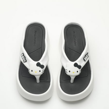 Sanrio Hello Kitty 8cm High Heels Flip Flops for Women s Summer Outwear  Sloping Sole Waterproof  Y2k Cute Wedges Beach Shoes