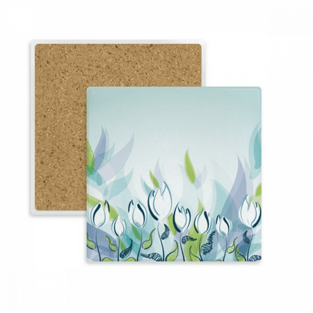

Hand Painted Tulip Flower Square Coaster Cup Mat Mug Subplate Holder Insulation Stone