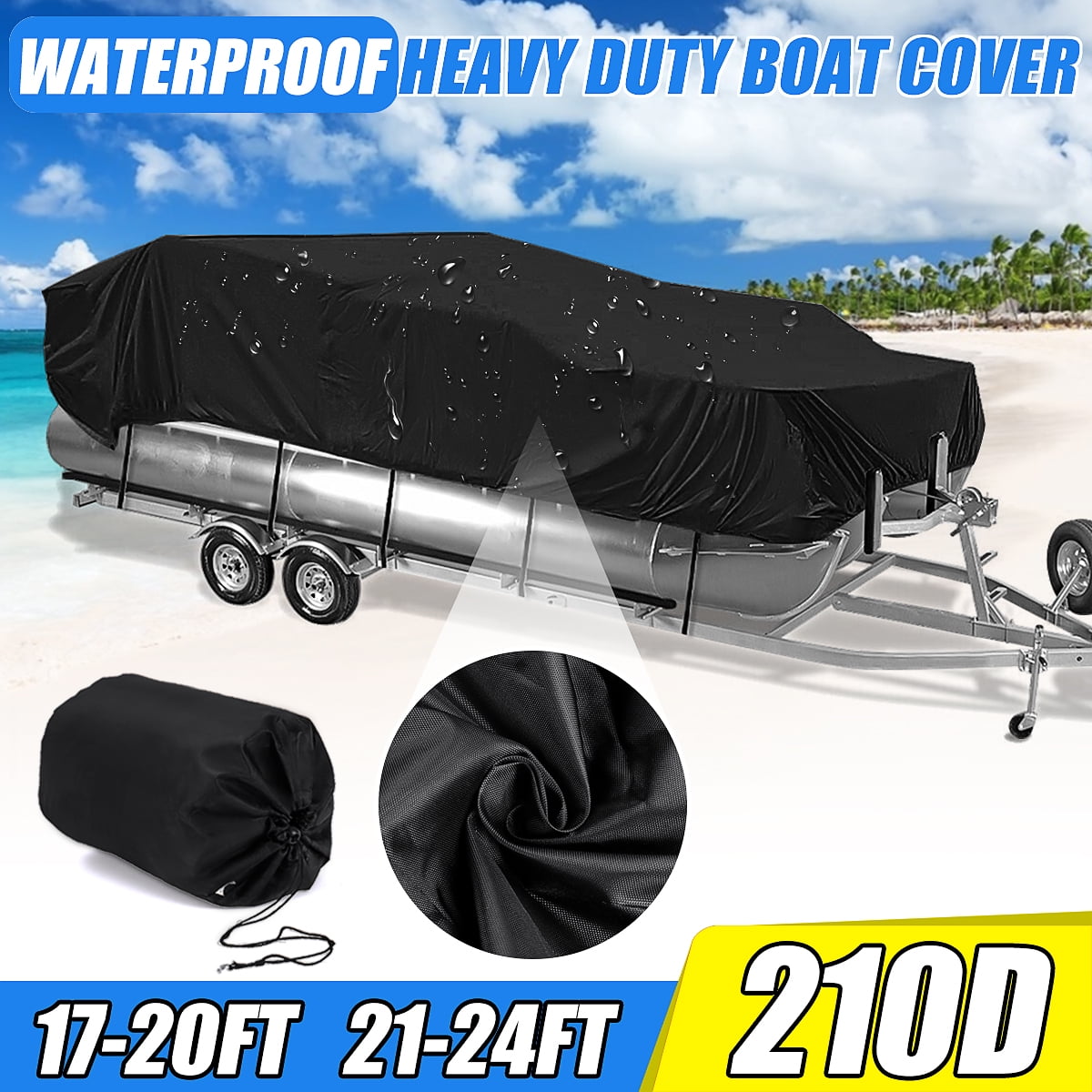 Fits 17 to 28ft Long & Beam Width up to 102in Pontoon Boat Cover with Storage Bag Grey Heavy-Duty Waterproof Stormproof 25 to 28ft Fade-Resistant Polyester iCOVER Trailerable Pontoon Boat Cover 