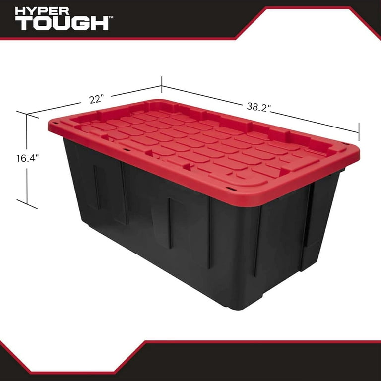 Hyper Tough 40 Gallon Snap Lid Plastic Storage Bin Container, Black with  Red Lid, Set of 3