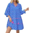 thumbnail image 5 of Floral Print Loose Long Sleeved Women V-neck Ruffle Tassel Mini Dress, 5 of 7