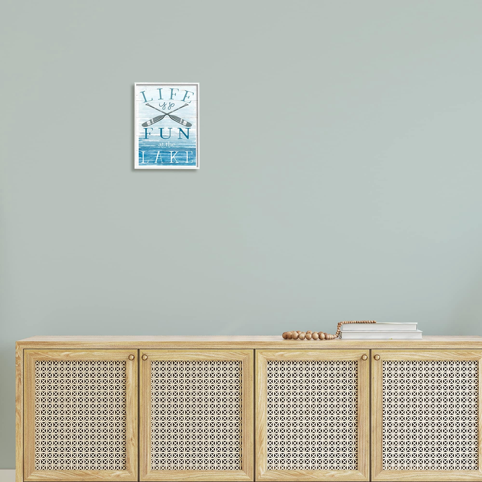 Stupell Industries Fun at Lake Phrase Crossed Ores Water Design Graphic Art White Framed Art Print Wall Art, Design by Elizabeth Tyndall