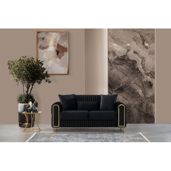Melody Contemporary Loveseat made with wood and Velvet in Black