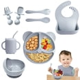 thumbnail image 1 of Platos para Bebé ALIYU Gris con Ventosa y Baberos de Silicona Sin BPA, 1 of 8