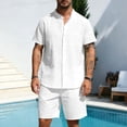 thumbnail image 5 of VBTAPA Mens 2 Piece Cotton Linen Outfits Summer Beach Matching Sets Short Sleeve Button Down Shirts and Shorts Set with Pockets White M, 5 of 8