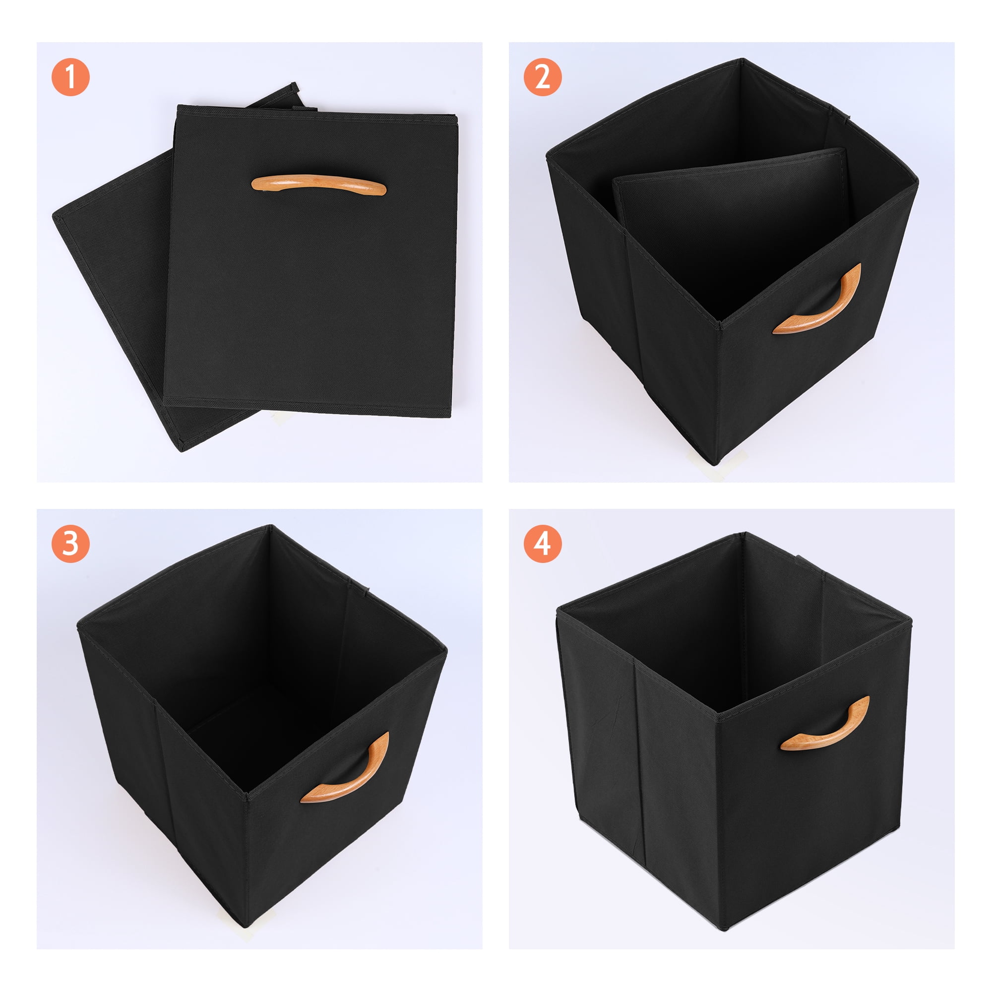 REGALWOVEN Set of 3 Fabric Storage Cube, Bin with Handle for Shelves Closet, Collapsible Basket Black 11*11*11in