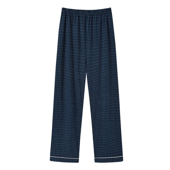 Momasggi Mens Lounge Pants Big and Tall Plaid Pajama Pants Baggy Elastic Waist Straight Sleep Pants Lightweight Home Pants with Pockets Navy L