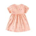 thumbnail image 4 of Little Girls Dresses Floral Print Dresses with Short Sleeve Casual Flowy Swing Graphic Cute Dress, 4 of 6