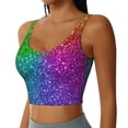 thumbnail image 2 of Goofa Colorful Glitter Printed Sports Bras for Women, High Impact Running Bra Workout Crop Tank Tops Longline Sports Bra Push up-Small, 2 of 9