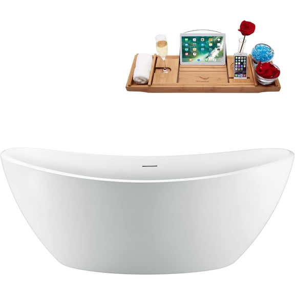 75'' Streamline N950BGM Freestanding Tub and Tray With Internal Drain