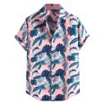 thumbnail image 1 of Hauts pour Hommes Mode Homme Col en V Manches Courtes T-Shirt Été Imprimé Bouton Blouse, 1 of 4