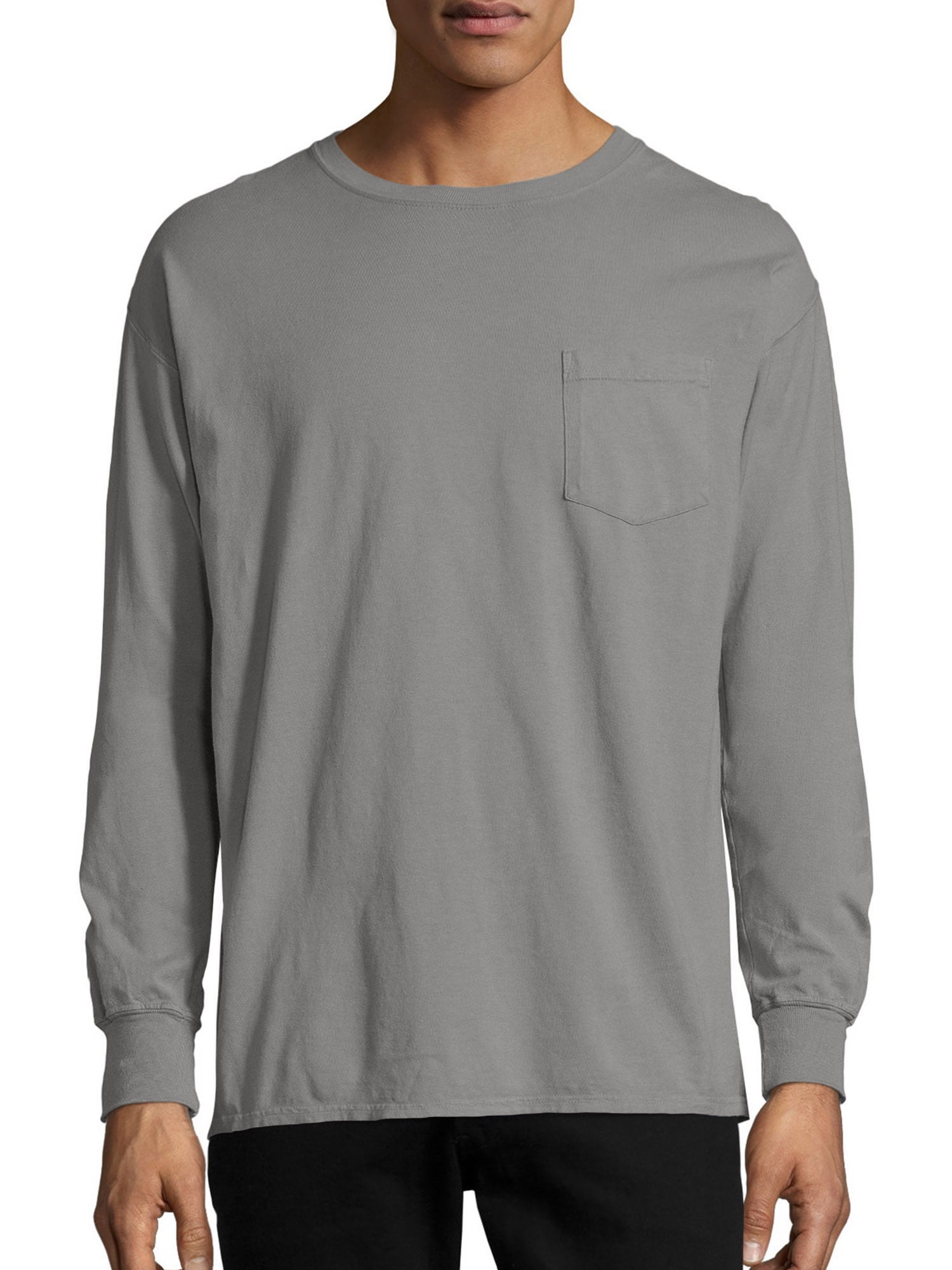 Hanes Men's and Big Men's ComfortWash Long Sleeve Pocket Tee, Up To