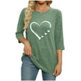 thumbnail image 3 of WMTBSRSW 3/4 Sleeve Shirts for Women Round Neck Ribbed T-Shirt Dressy Business Casual Blouses Cute Love Heat Trendy Fall Tops Green Small, 3 of 4