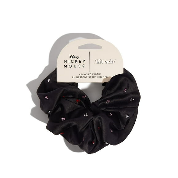 Hair Scrunchies Kitsch, tela de Mickey/Minnie, diamantes de imitación, color negro