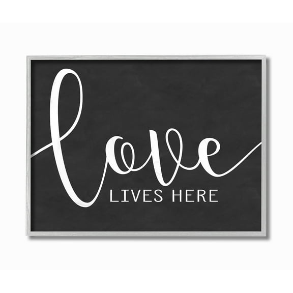 Stupell Industries Love Lives Here Graphic Art Gray Framed Art Print Wall Art, 16x20, by Lettered and Lined