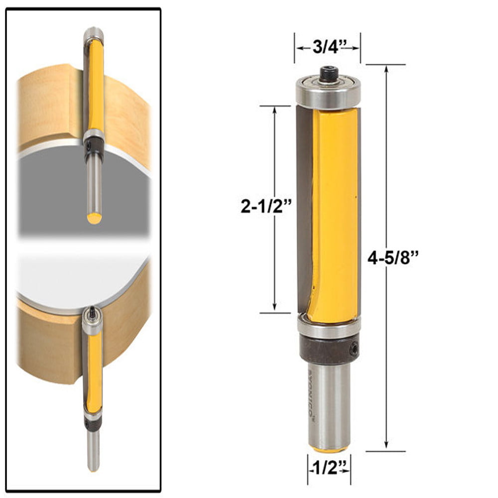 Top and Bottom Bearing 1/2-Inch Shank Yonico 14134 Flush Trim Router Bit with 2-Inch Long Cutter