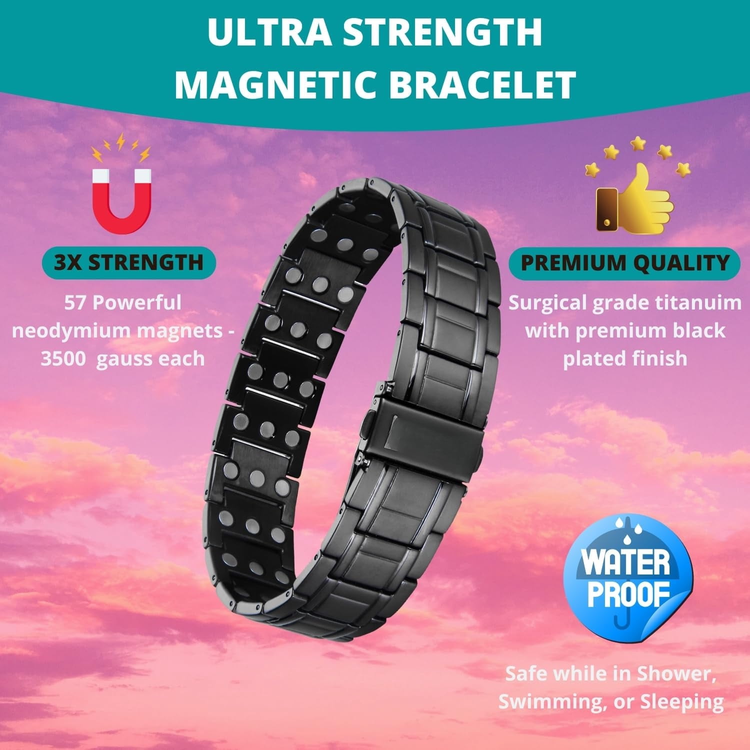 Wollet 3X Strength Titanium Magnetic Bracelet – Magnetic Bracelets for Men – Premium Fold-Over Clasp & Adjustable
