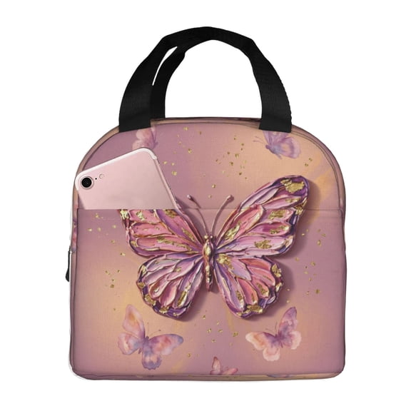 Butterfly Insulated Lunch Bag Box For Women Cooler Thermal Waterproof Reusable Tote Bag With Big Pocket For Work Office Picnic