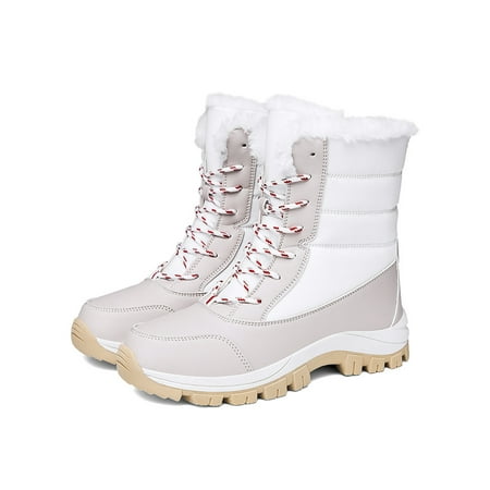 

Tenmix Women Lightweight Winter Shoes Outdoor Wear Resistant Round Toe Snow Hiking Boots Walking Lace Up Booties White 5